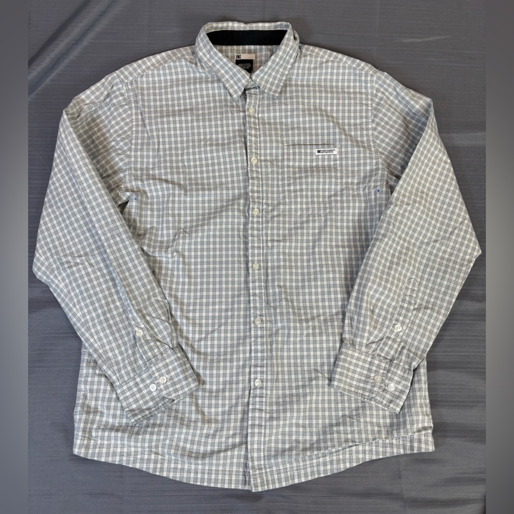 DC Shoes Plaid Long Sleeve Button Up Shirt Men’s XL Grey White
